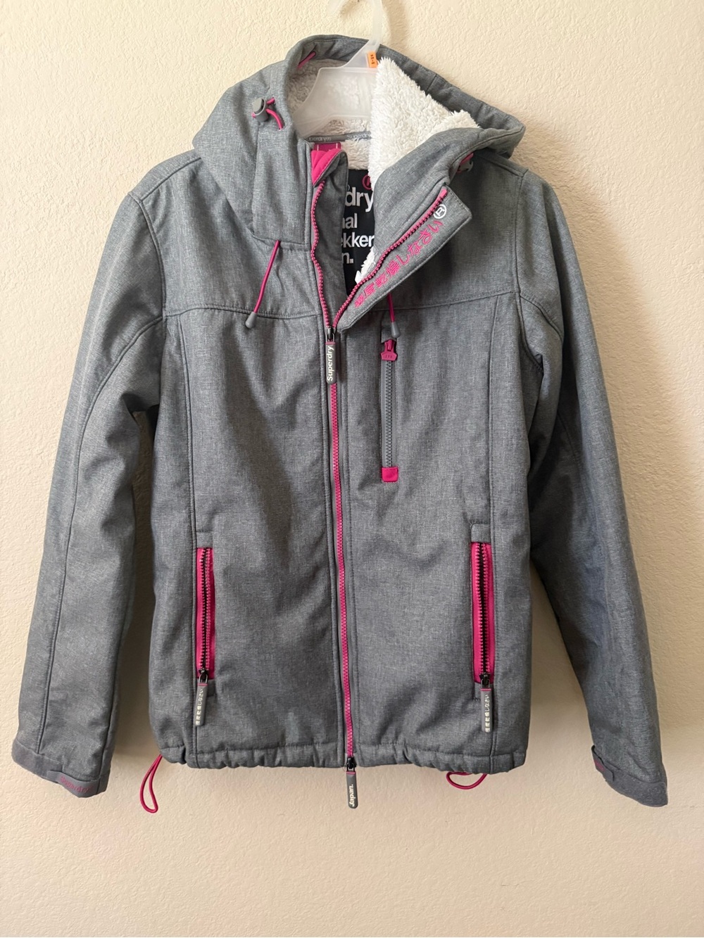 Superdry Windtrekker Women’s Full Zip Hooded Lined Jacket Gray/Pink XL